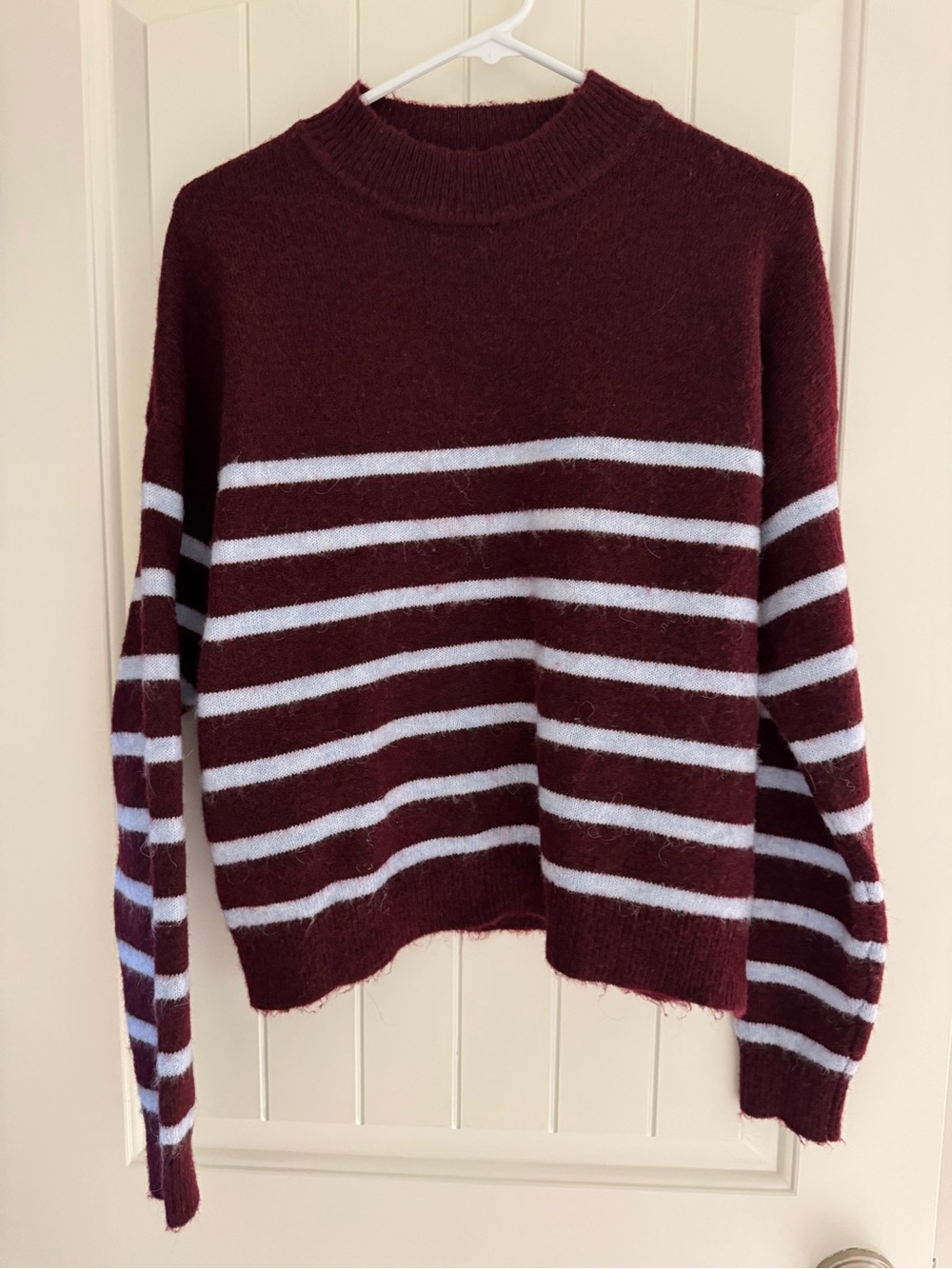 Sundry small Women’s Striped Crewneck Sweater - Burgundy & blue